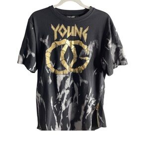 Young OG Tie Dye Scallop Bottom Tee with Side Zipper Graphic T Shirt men large